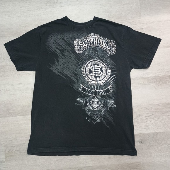 Y2K Grunge 2000s South Pole Black Shirt Silver Print Size XXL - Picture 1 of 6